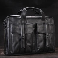 Genuine Crazy Horse Leather Men's Briefcase, 17" Laptop Business Bag