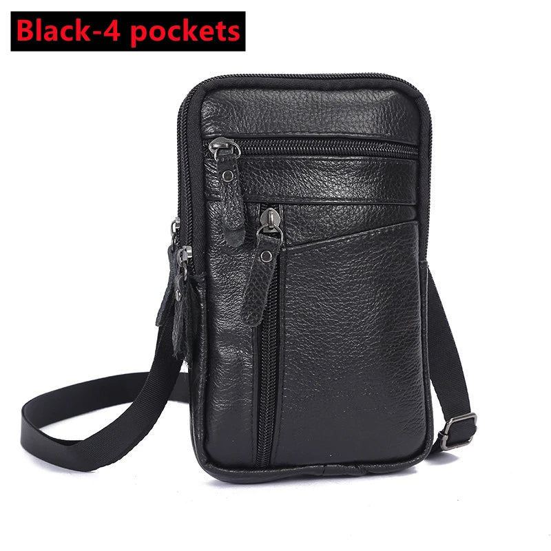 Men’s Genuine Leather Phone Bag, Mini Waist Crossbody Pouch