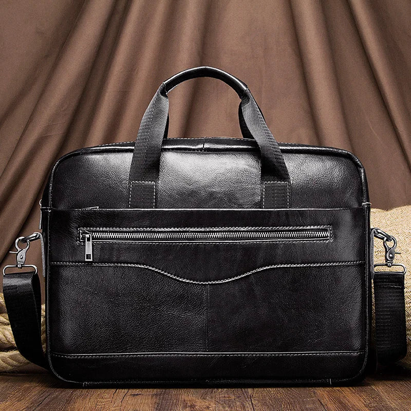 Genuine Leather Men's Briefcase, Business Laptop Messenger Bag