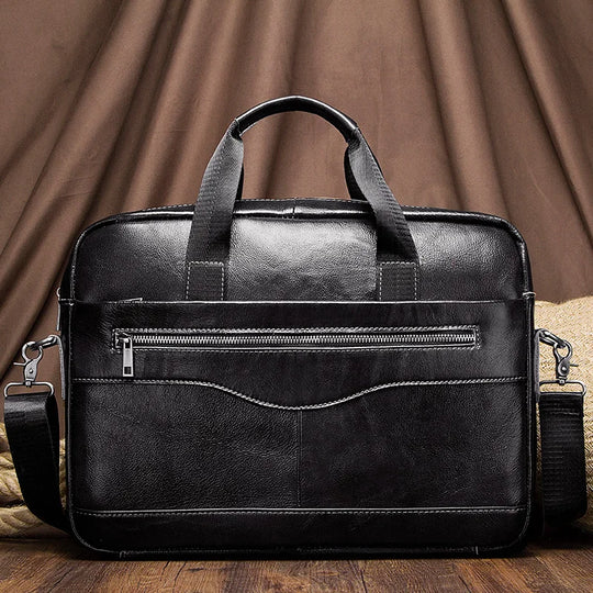 Genuine Leather Men's Briefcase, Business Laptop Messenger Bag