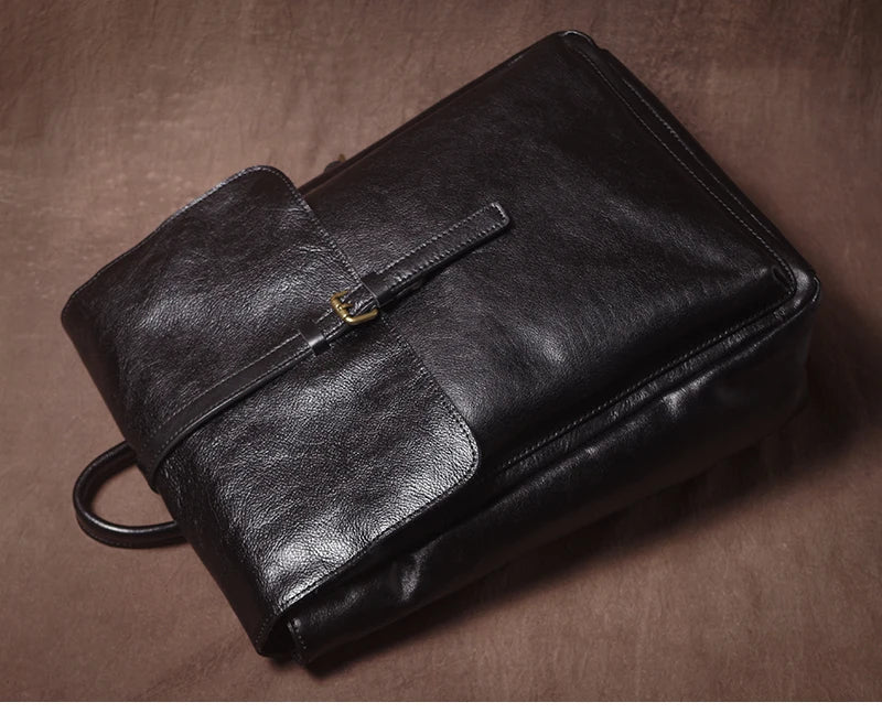 Men’s Retro Genuine Leather Backpack, Flap Travel Commuter Bag