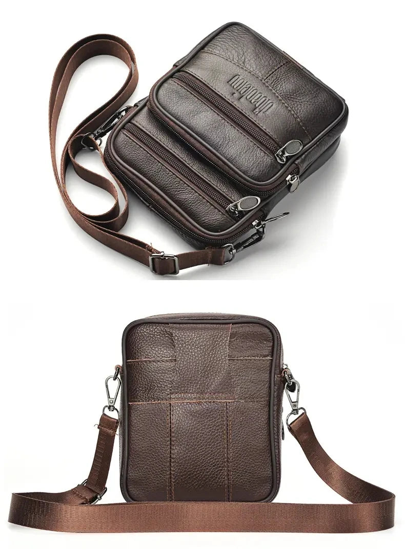 Men’s Leather Crossbody Bag, Vertical Multifunctional Messenger