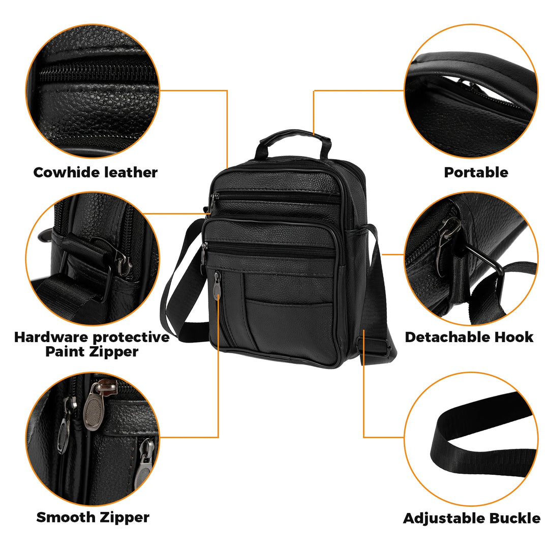Men’s Leather Crossbody Chest Bag, Small Shoulder Daypack