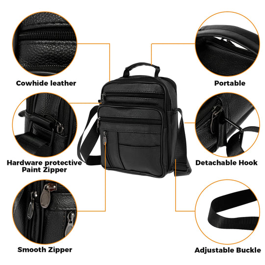 Men’s Leather Crossbody Chest Bag, Small Shoulder Daypack