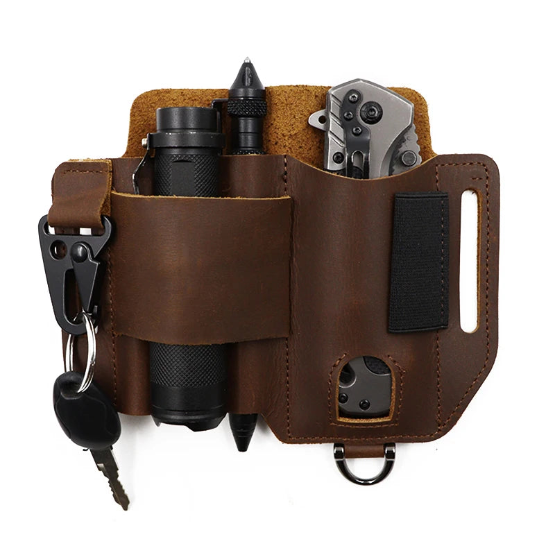 Genuine Leather Tactical Waist Pack, EDC Outdoor Tool Pouch