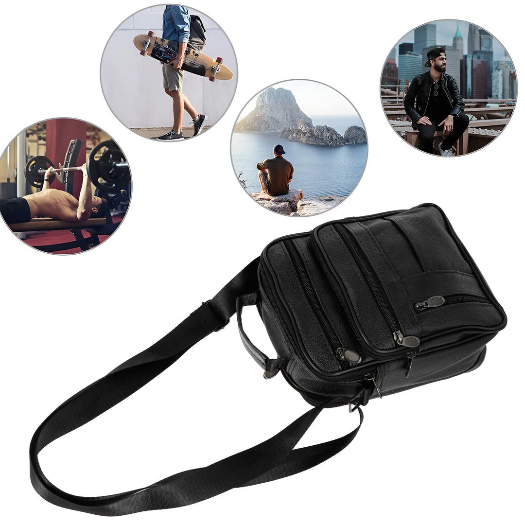 Men’s Leather Crossbody Chest Bag, Small Shoulder Daypack