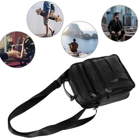 Men’s Leather Crossbody Chest Bag, Small Shoulder Daypack