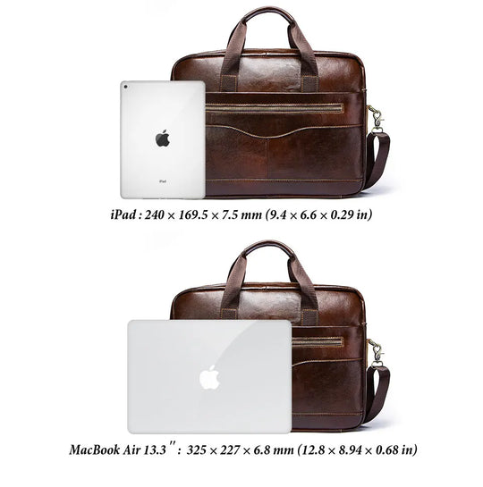 Genuine Leather Men's Briefcase, Business Laptop Messenger Bag