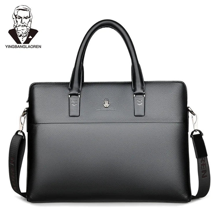 Men’s Genuine Leather Briefcase, Double Zipper Business Bag