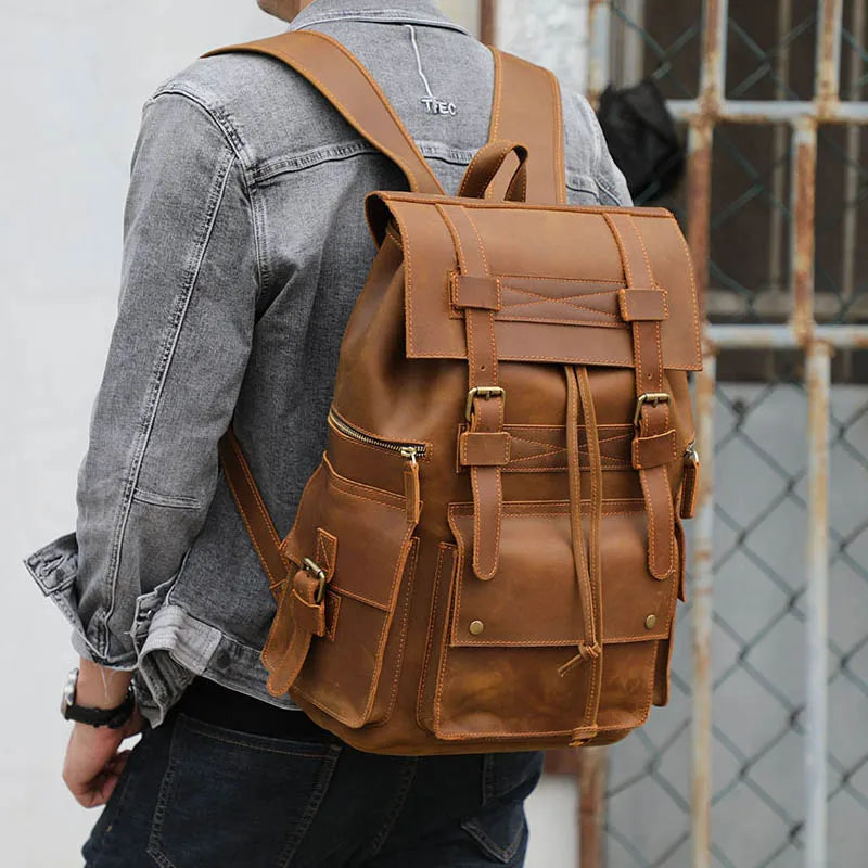 Men’s Genuine Leather Backpack, 17" Laptop Large Travel Bag