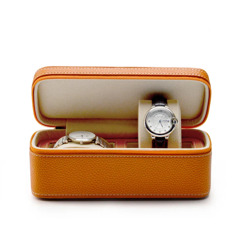 Designer Orange Leather Watch Case - 2 Slots - Leather Purse Backpack
