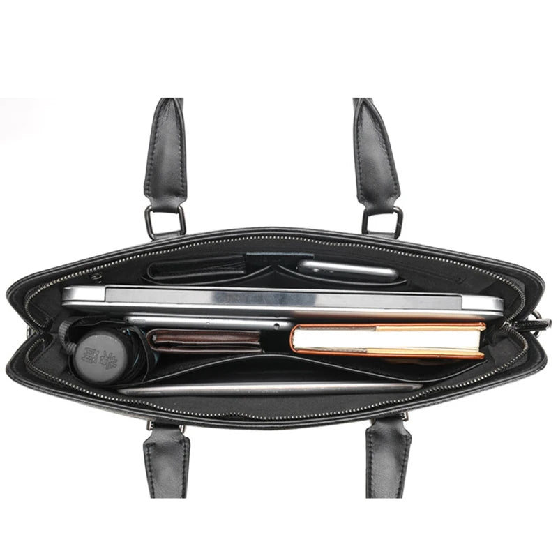 Men’s Genuine Leather Briefcase, Double Zipper Business Bag