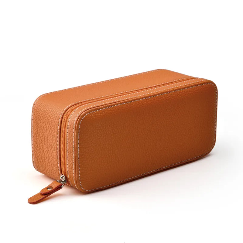 Designer Orange Leather Watch Case - 2 Slots