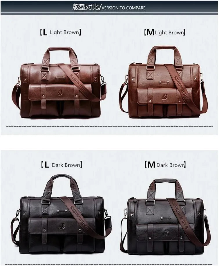 Luxury Leather Men's Briefcase, Business Laptop Bag 14–15.6" Messenger