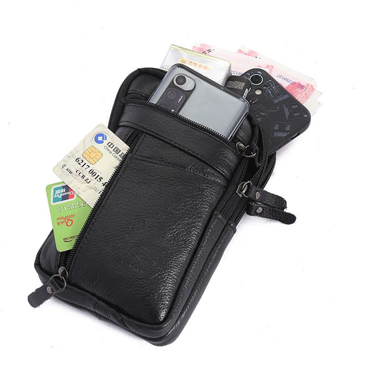 Men’s Genuine Leather Phone Bag, Mini Waist Crossbody Pouch