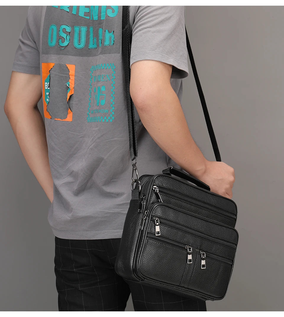 Men’s Genuine Cowhide Leather Shoulder Bag, Business Messenger