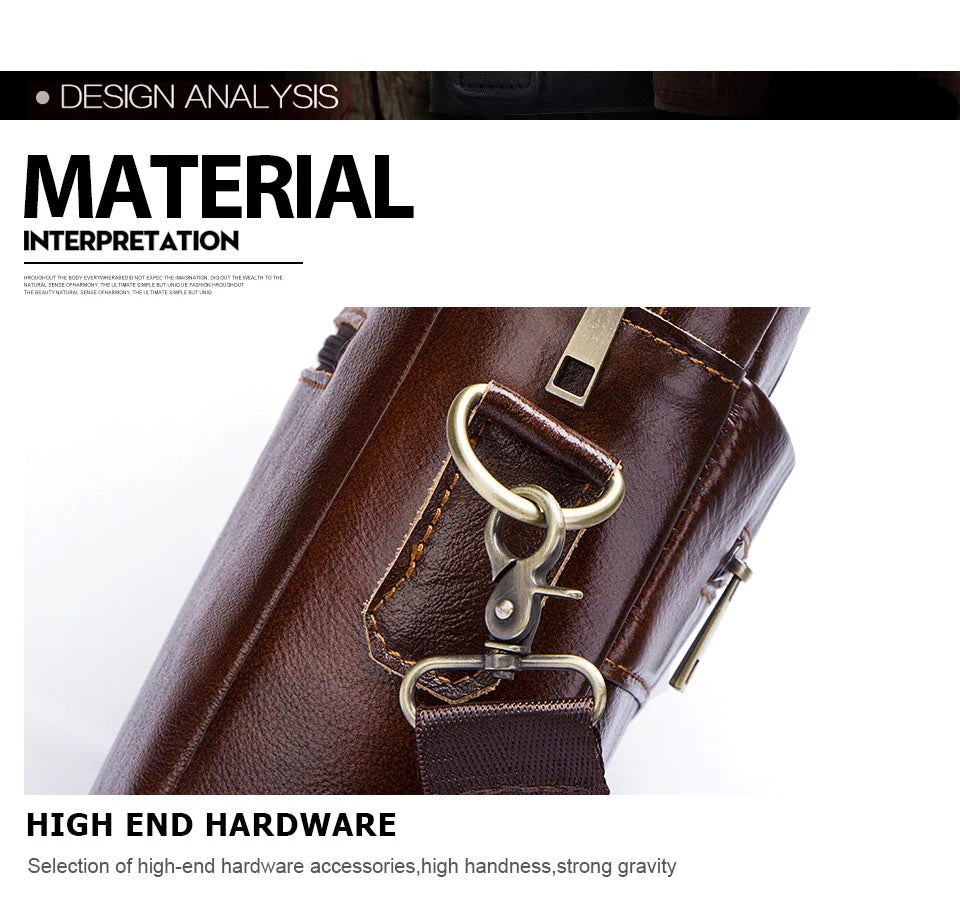 Genuine Leather Men's Briefcase, Business Laptop Messenger Bag