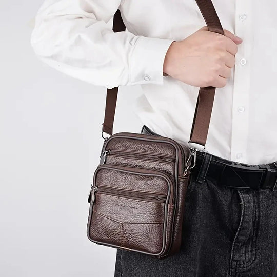 Men’s Leather Crossbody Bag, Vertical Multifunctional Messenger