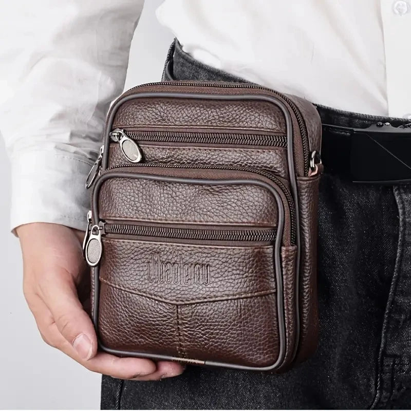 Men’s Leather Crossbody Bag, Vertical Multifunctional Messenger
