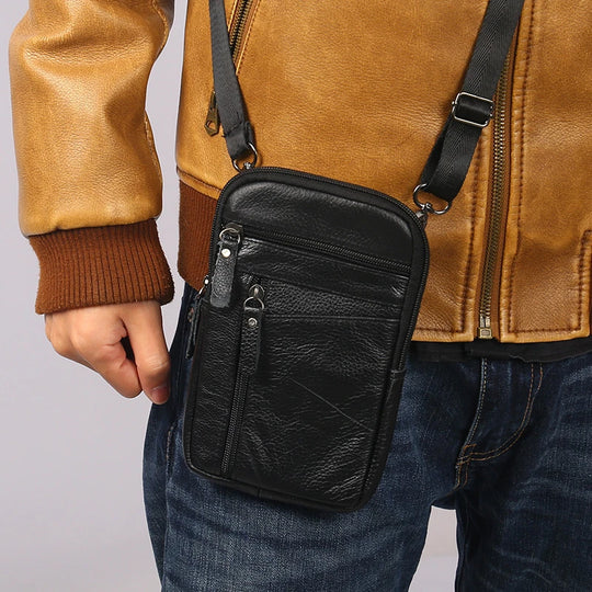 Men’s Genuine Leather Waist Bag, Phone Pouch Crossbody Pack