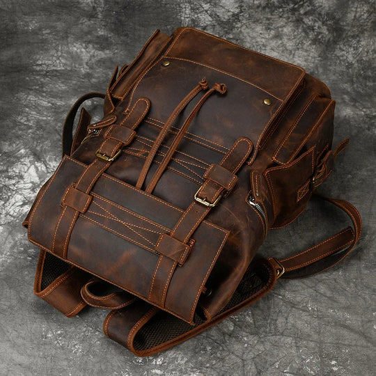 Men’s Genuine Leather Backpack, 17" Laptop Large Travel Bag