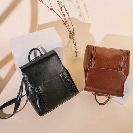 Women’s Genuine Leather Backpack, Crossbody School Laptop Bag
