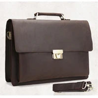 Genuine Crazy Horse Leather Men's Briefcase, 17" Laptop Business Bag
