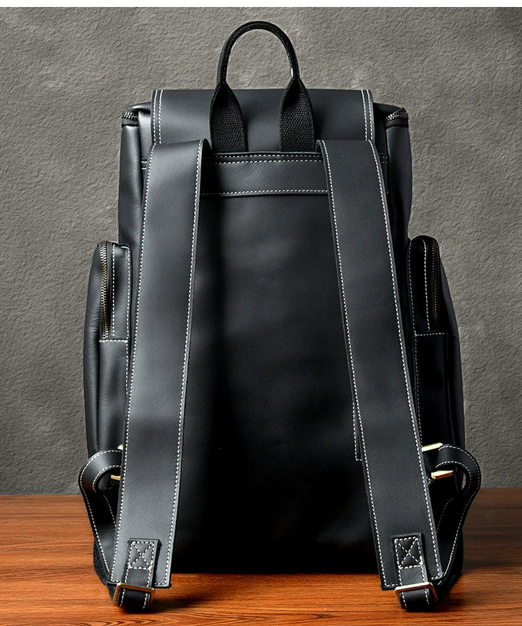 Vintage Crazy Horse Leather Backpack for Men, Large Hiking Bag
