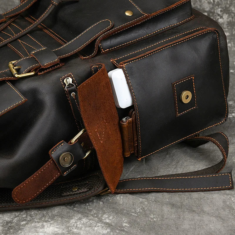 Men’s Genuine Leather Backpack, 17" Laptop Large Travel Bag