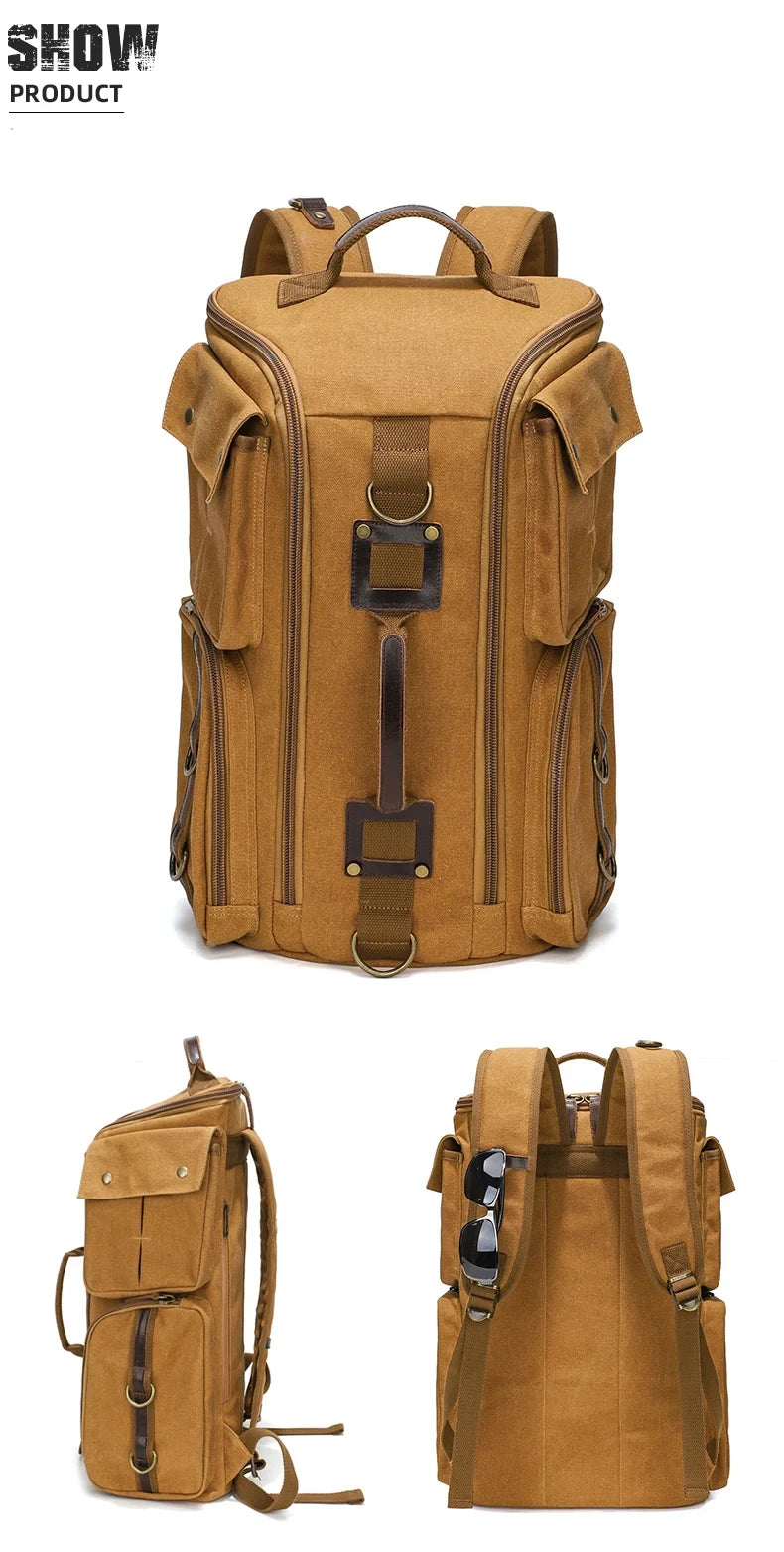 Vintage Leather Backpack, 16" Laptop Canvas Travel Bag