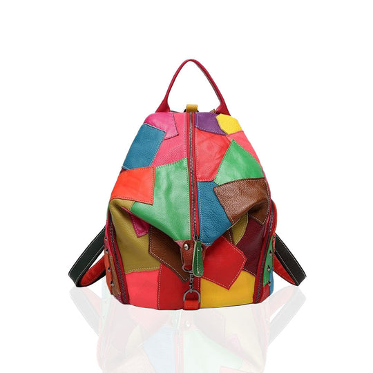 Men's genuine leather bag with multi-color and black patchwork design