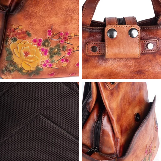 Men's large capacity luxury floral genuine leather backpack