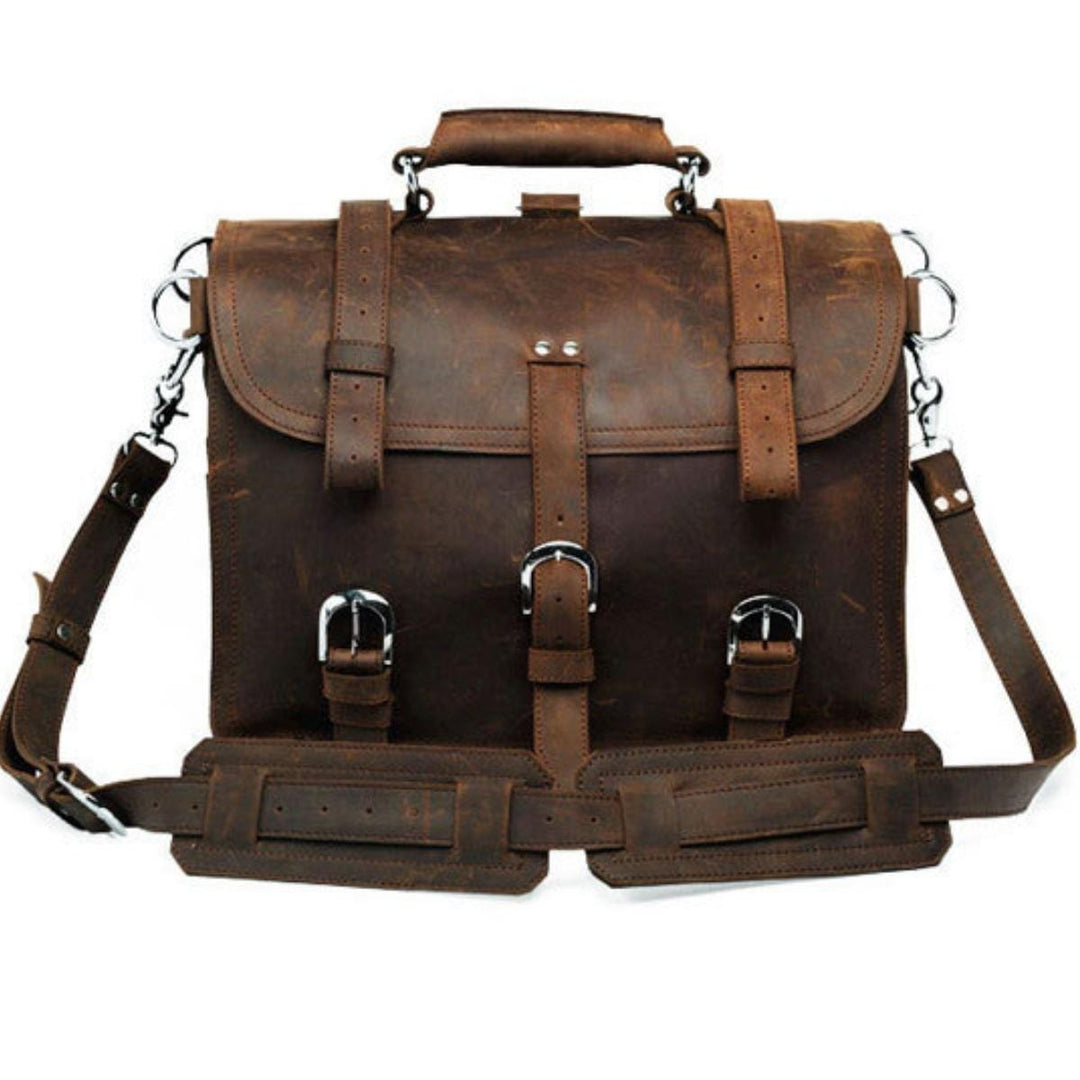 Classic vintage-style leather messenger bag with superior craftsmanship