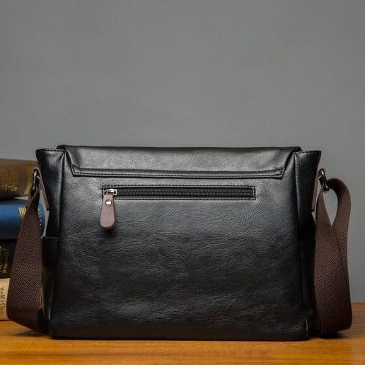 Elegant black vegan leather crossbody bag for men and women