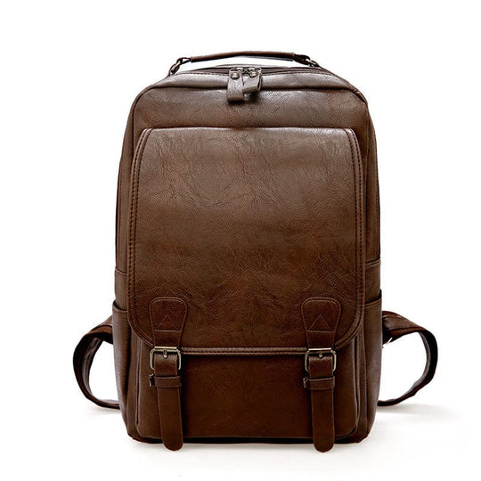 Gender-neutral vintage leather backpack with a classic design