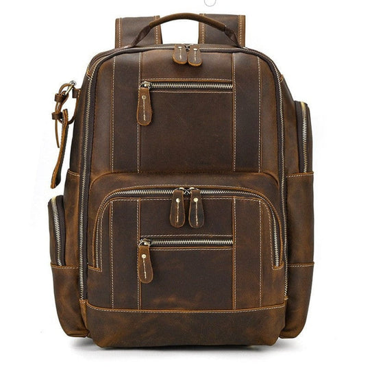 Men's and women's high-quality brown leather backpack with vintage charm