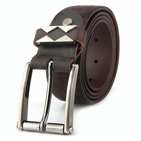 Leather Belt For Men With Ribbed Strap and Decorated Loop, Markus Model