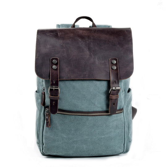 Cotton Canvas Backpack with Adjustable Straps and Multiple Pocket - Leather Purse Backpack