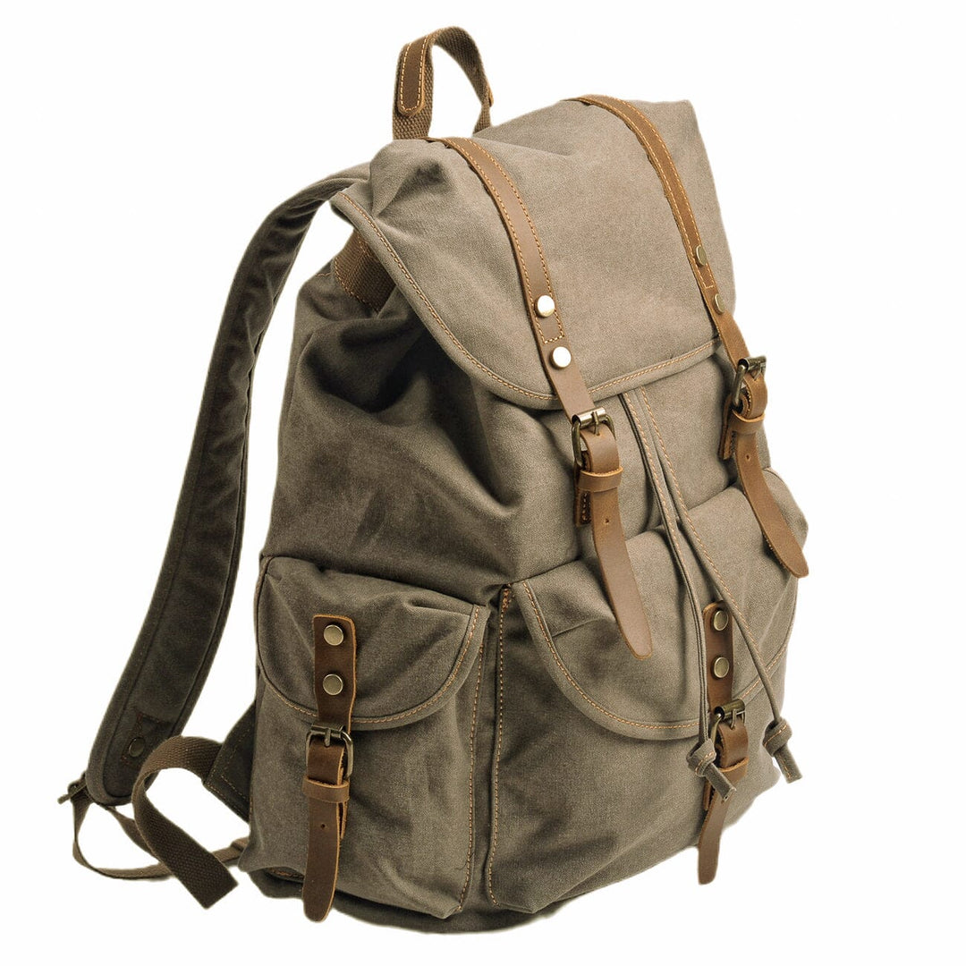 Rugged Military Canvas Backpack with Multiple Pockets - Leather Purse Backpack