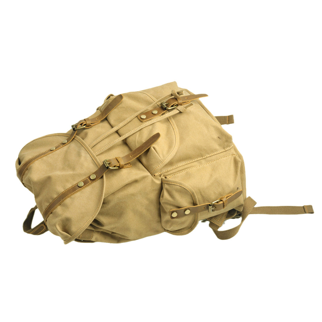 Rugged Military Canvas Backpack with Multiple Pockets - Leather Purse Backpack