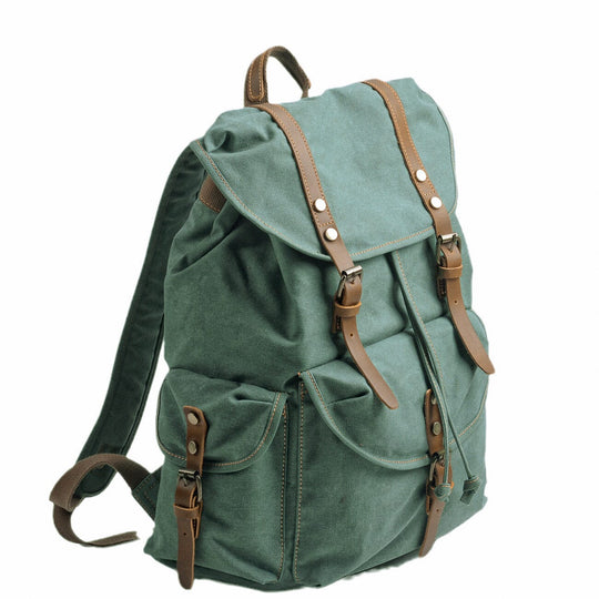 Rugged Military Canvas Backpack with Multiple Pockets - Leather Purse Backpack