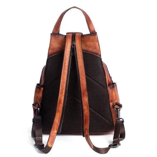 Men's large capacity luxury floral genuine leather backpack