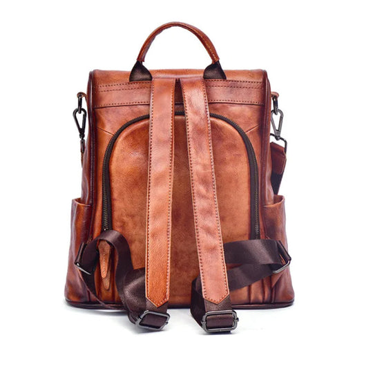 Stylish and durable brown leather backpack