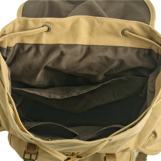 Rugged Military Canvas Backpack with Multiple Pockets - Leather Purse Backpack