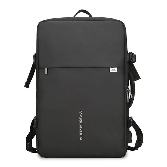 Expandable backpack with USB charging port in black