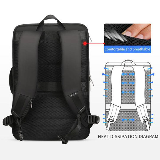 Expandable charging backpack in black color