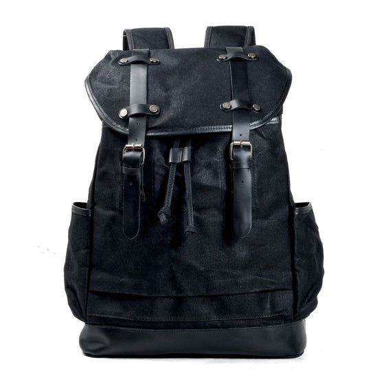 Classic Black Canvas Backpack with Padded Laptop Sleeve - Leather Purse Backpack