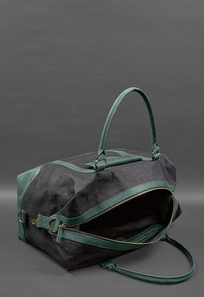 Stylish Travel Bag In Canvas and Natural Leather - Leather Purse Backpack