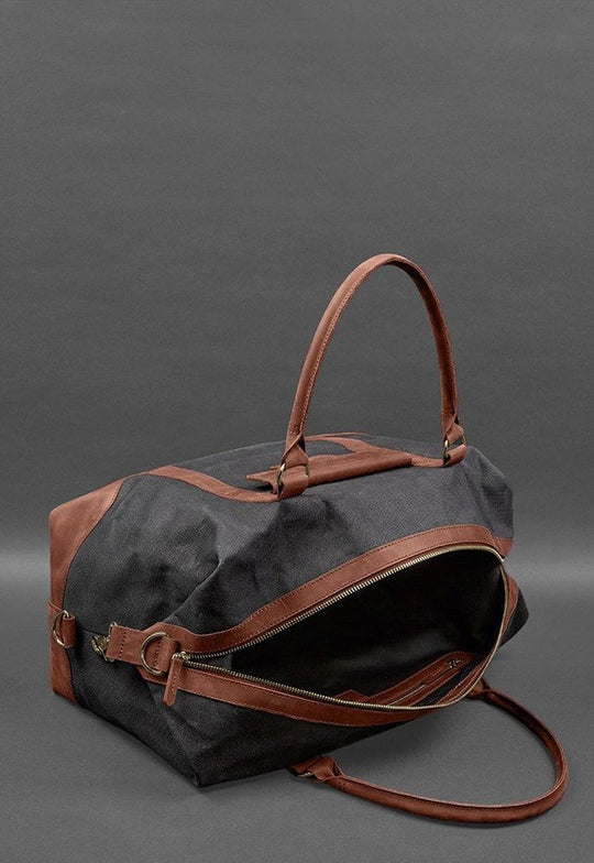 Handmade Travel Bag In Canvas and Natural Leather