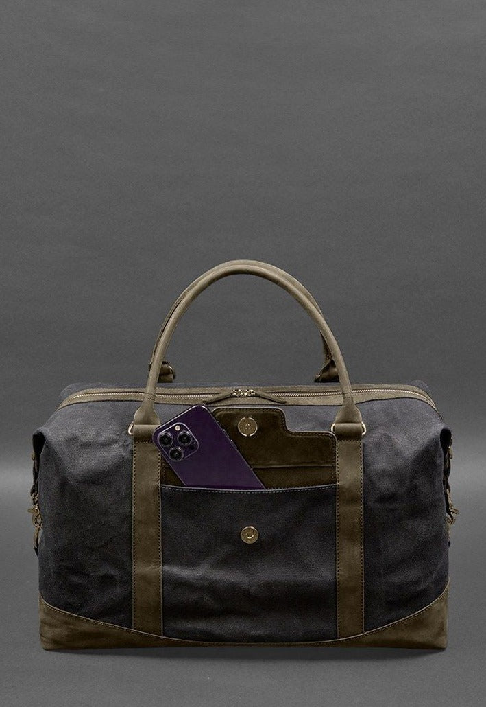 Large Travel Bag In Canvas and Natural Leather